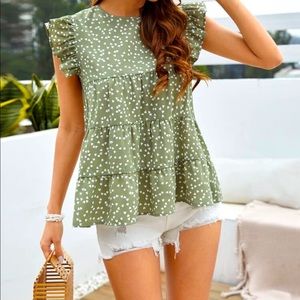 Confetti Heart Print Ruffle Hem Blouse